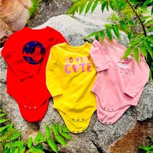 Vibrant Red and Yellow Bodysuit Set for Everyday Comfort